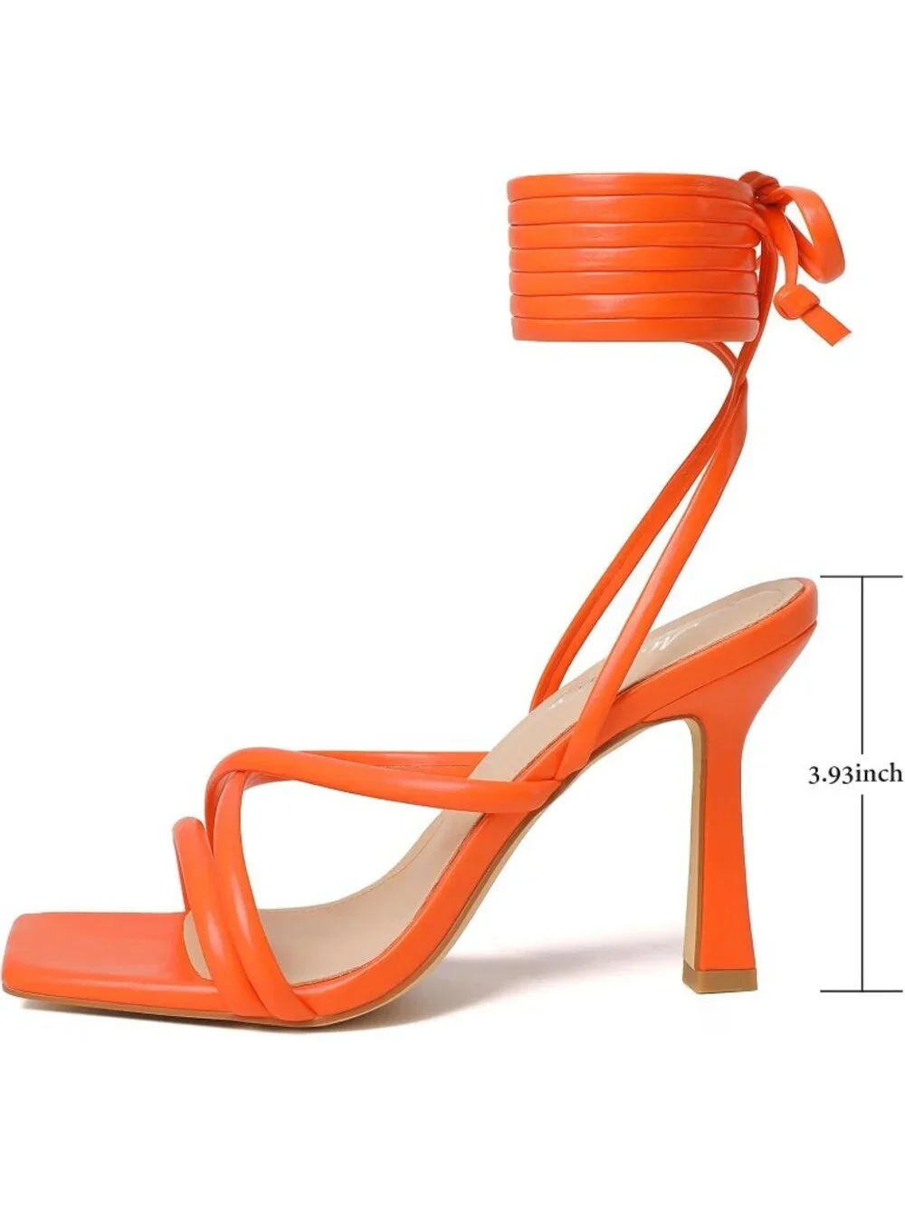 〽️Womens Orange Strappy Lace Up Square Toe High Heels Party Open Toe Heel Prom S
